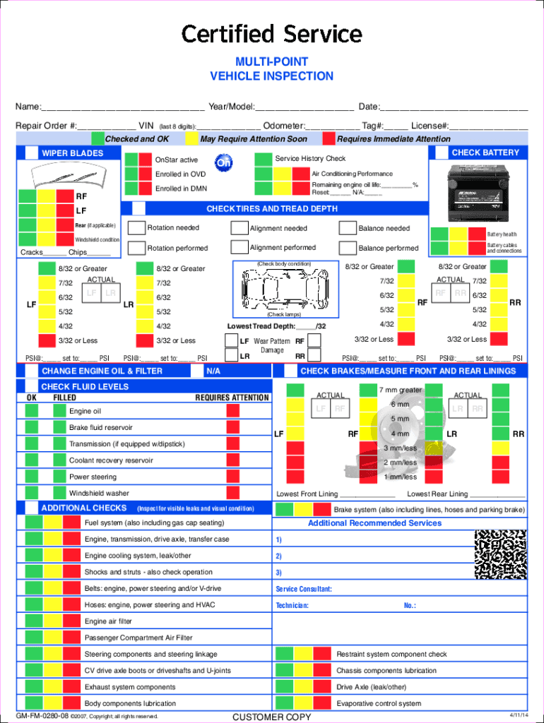 Printable Multi Point Vehicle Inspection  Form