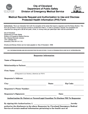 City of Cleveland Ems Medical Authorization  Form