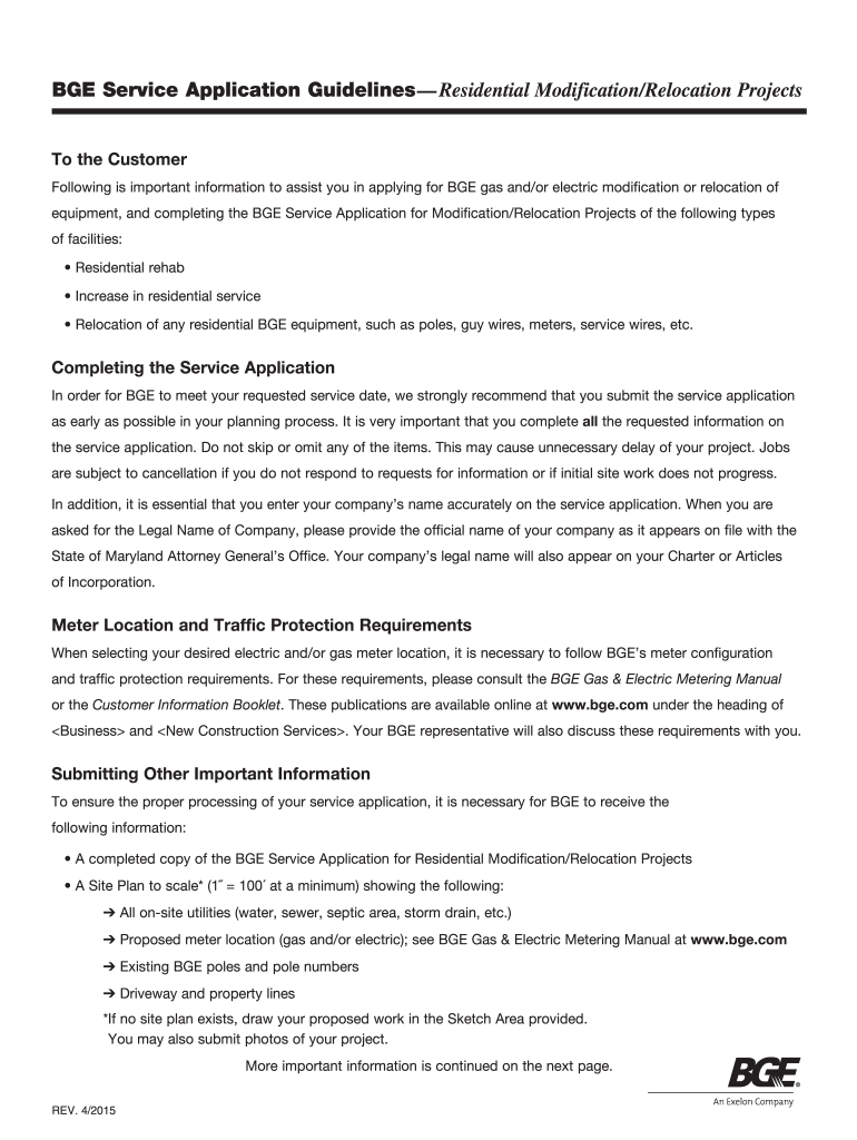 BGE Service Application Guidelines Residential    BGE Com  Form