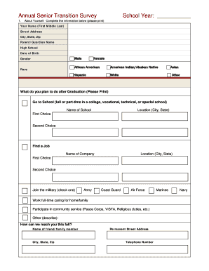 Annual Senior Transition Survey School Year Kentucky Education Ky  Form