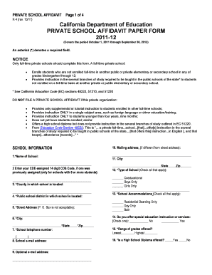 School Affidavit  Form