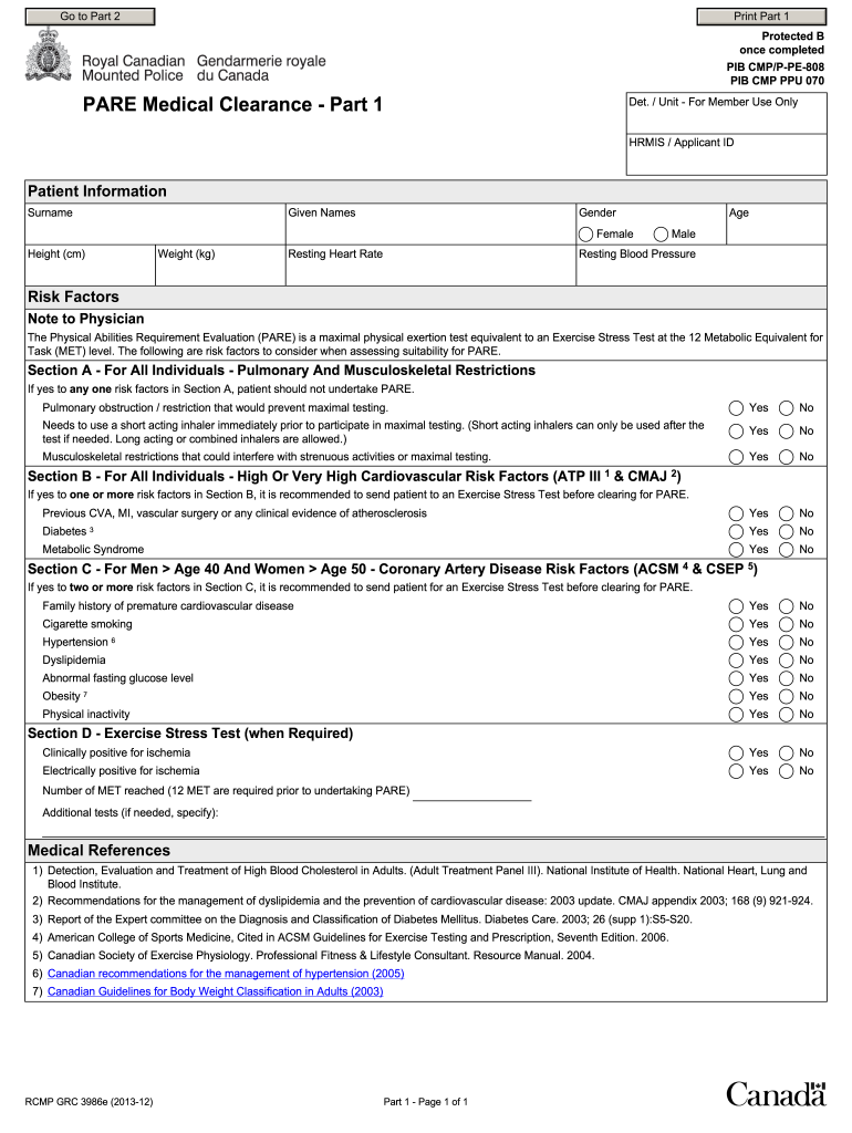 Pare Medical Clearance Form