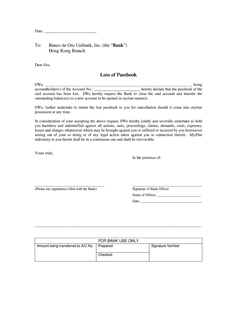 Affidavit of Loss Passbook Bdo Sample  Form