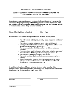 ARCHDIOCESE of GALVESTON HOUSTON CODE of CONDUCT Archgh  Form