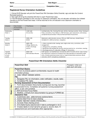 Nursing Orientation Checklist  Form