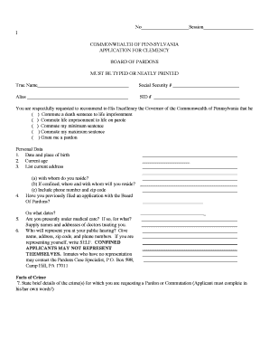 Pennsylvania Pardon Application Criminal Record Clearing  Form