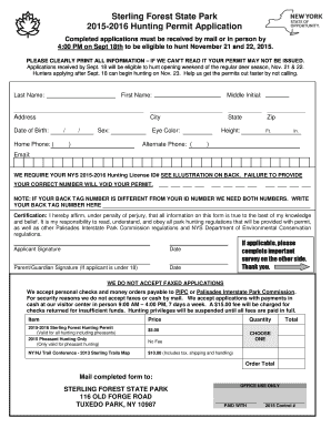 Sterling Forest Hunting Permit  Form
