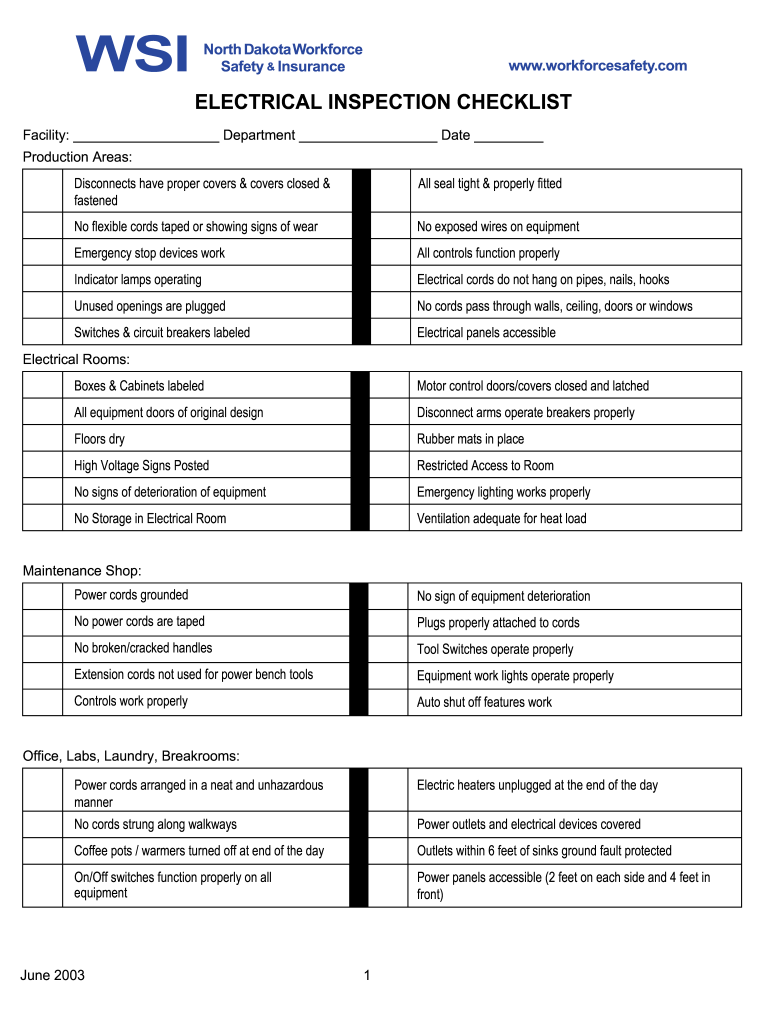  Electrical Safety Checklist 2003-2024