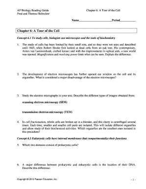 Ap Biology Reading Guide Chapter 6 a Tour of the Cell Fred and Theresa Holtzclaw  Form