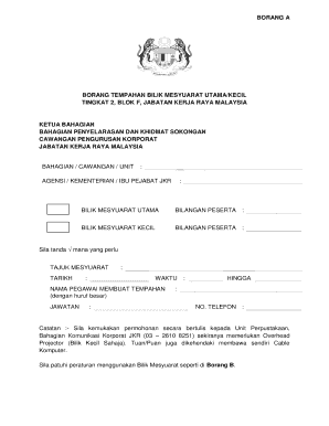 Contoh Borang Tempahan Bilik Mesyuarat  Form