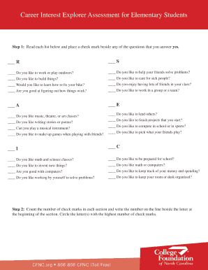 Career Interest Explorer Assessment for Elementary Students  Form