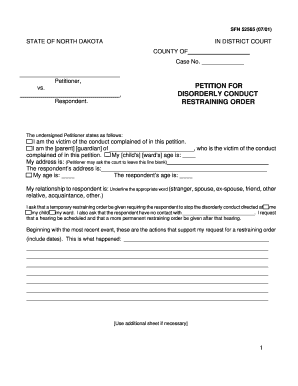 Petition for Disorderly Conduct Restraining Order Ndcourtsgov Ndcourts  Form