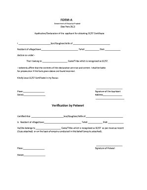 SC ST Application Chamba  Form