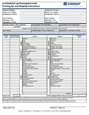  Innihaldslisti Og Flutningsfyrirmli Packing List and Eimskip 2010