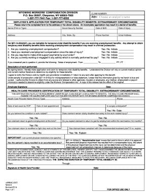  Application for Temporary Total Disability Benefits Extraordinary Wyomingworkforce 2014