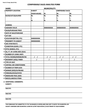 A 1 Comp Sales Comparable Sales Analysis Form