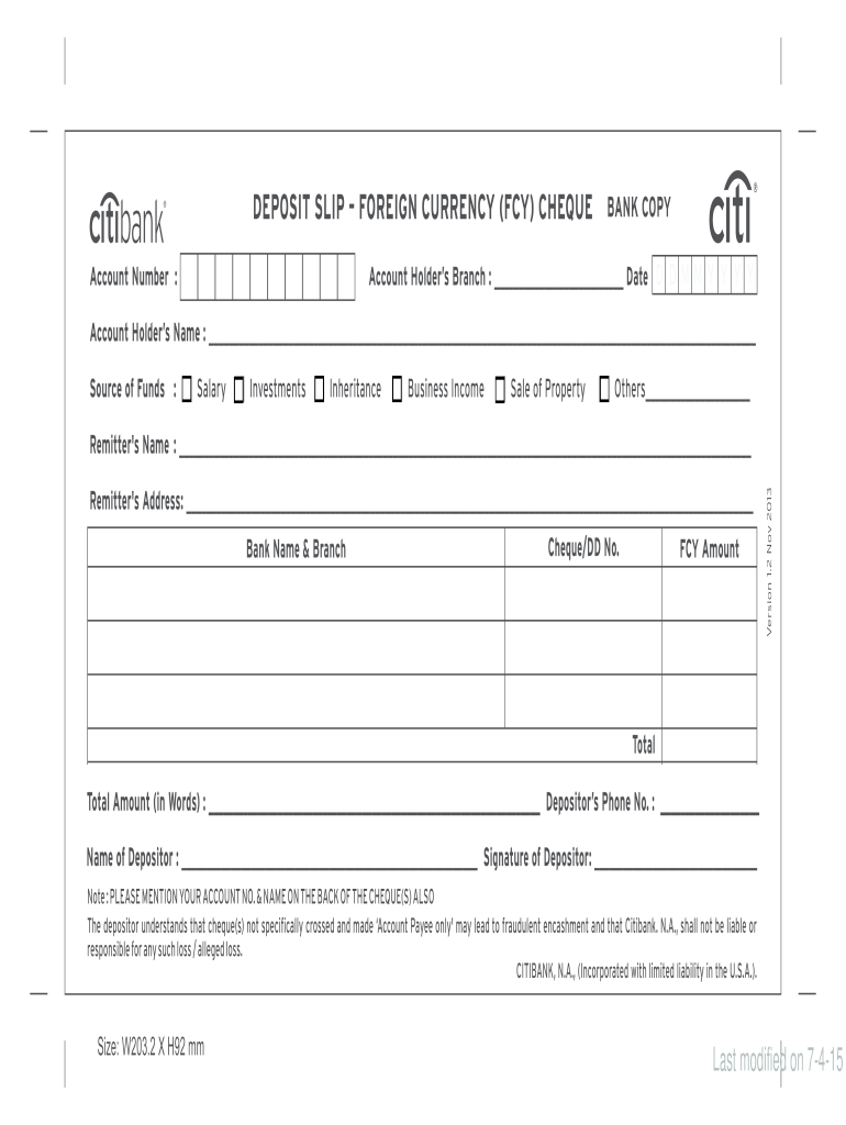 Deposit Slip Copy  Form