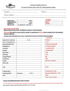 Generator Installation Checklist  Form