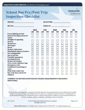 School Bus Pre Trip Inspection Checklist PDF  Form