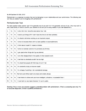 Perfectionism Test PDF  Form