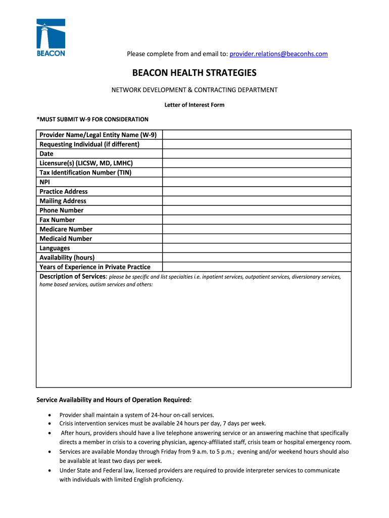 Letter of Interest Form  Beacon Health Strategies