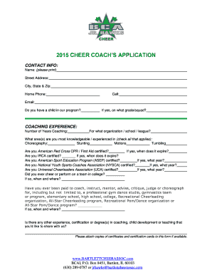 Cheer Coach Application Form