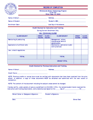 Psi Colorado Record of Completion Form