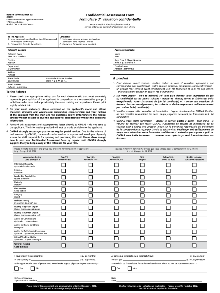Get and Sign Confidential Assessment Form Omsas 2012-2022