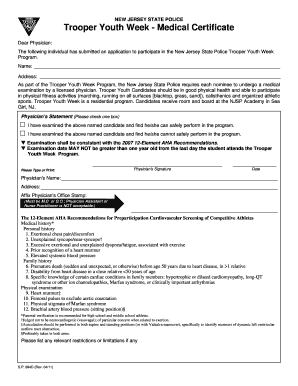 Njsp Medical Certificate  Form
