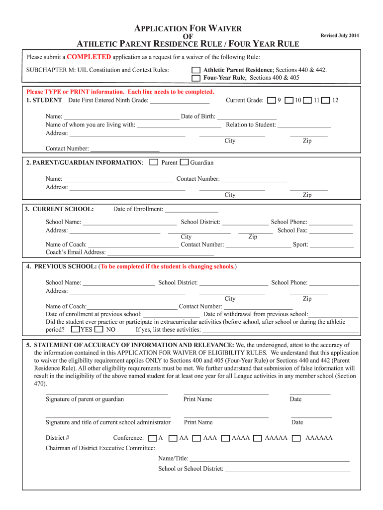 Get and Sign Parent's Waiver 2014-2022 Form