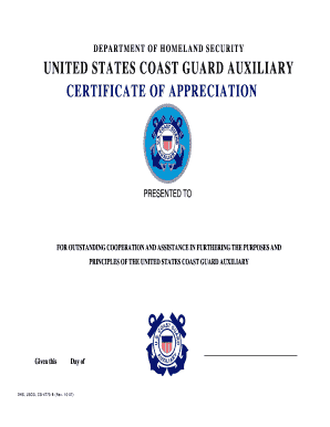 Certificate of Appreciation District 7 Certs Cgaux  Form