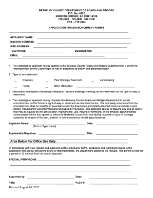 Berkeley County Encroachment Permit  Form