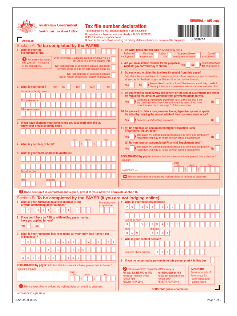  Tax File Declaration Form 2015