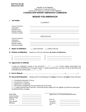 CIAC Form No 001 Request for Arbitration RFA Construction Ciap Dti Gov