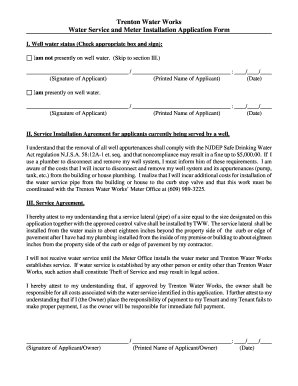 Trenton Water Works Water Services and Meter Installations Application Form
