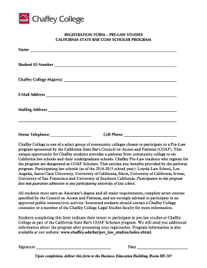 REGISTRATION FORM PRE LAW STUDIES Chaffey College Chaffey