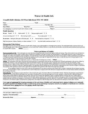 Waiver &amp; Health Info Crossfit Hells Kitchen  Form