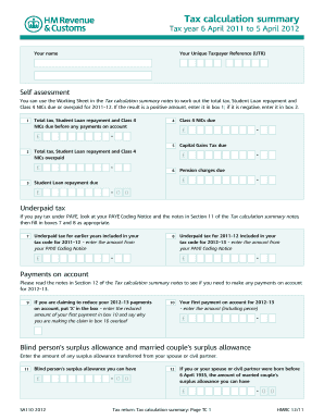 Tax Calculation Summary Notes  Form