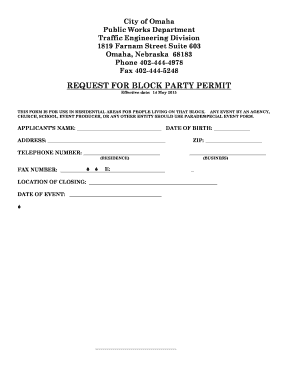 City of Omaha Block Party Permit  Form