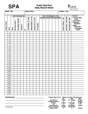Public Spa Pool Daily Record Sheet Klamath County Klamathcounty  Form