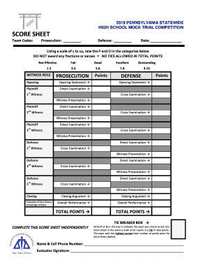 SCORE SHEET Pennsylvania Bar Association Pabar  Form