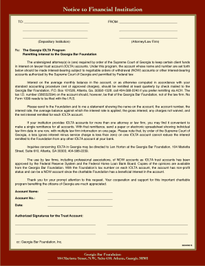 Georgia Bar Foundation Notice to Financial Institution Form PDF Gabar