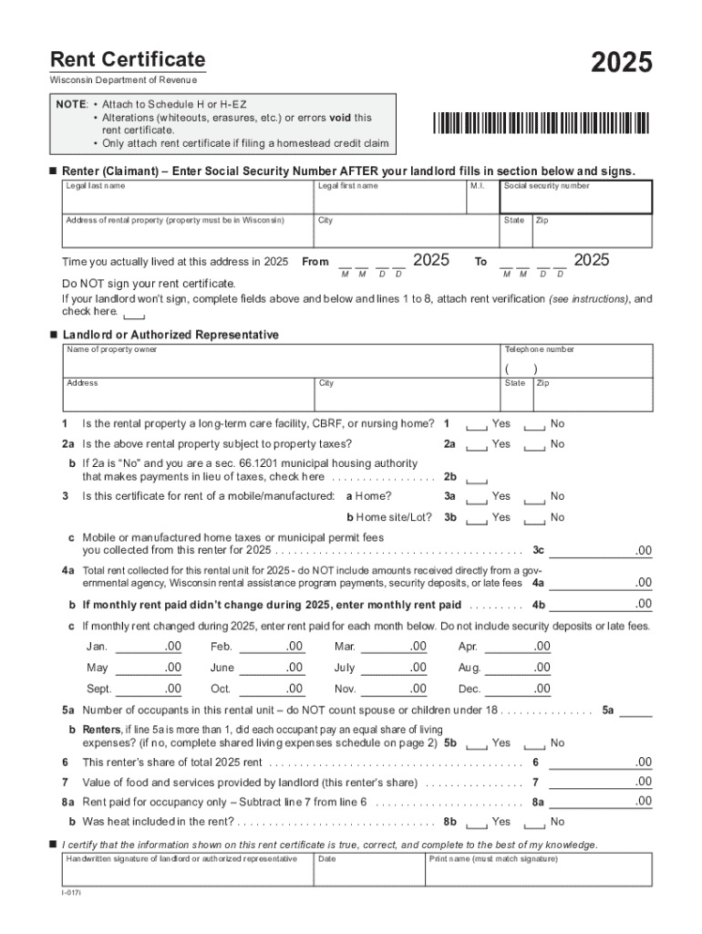 Rent Certificate  Form