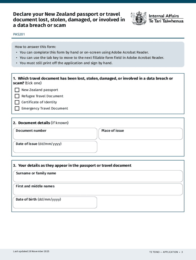 New Zealand Passport or Travel Document Declaration Form