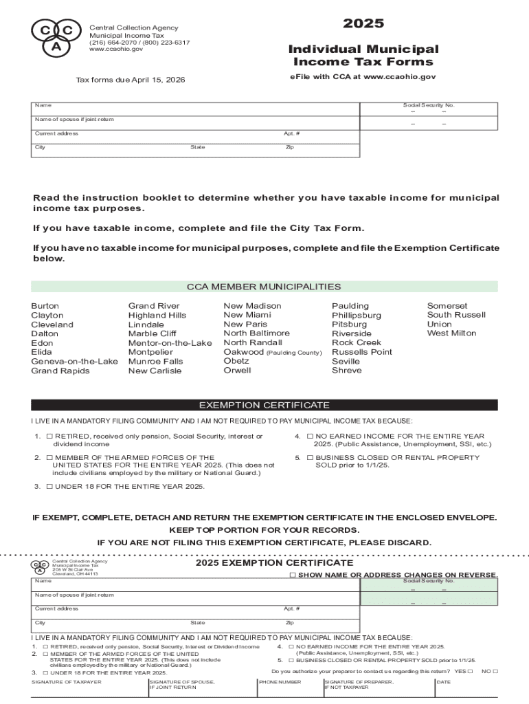  Ohio Municipal Income Tax Form 2025-2026