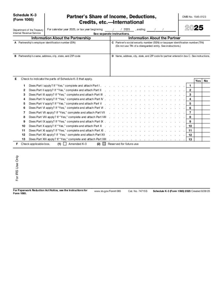 Schedule K 2 &amp; K 3 of Form 1065 US Return of Partnership