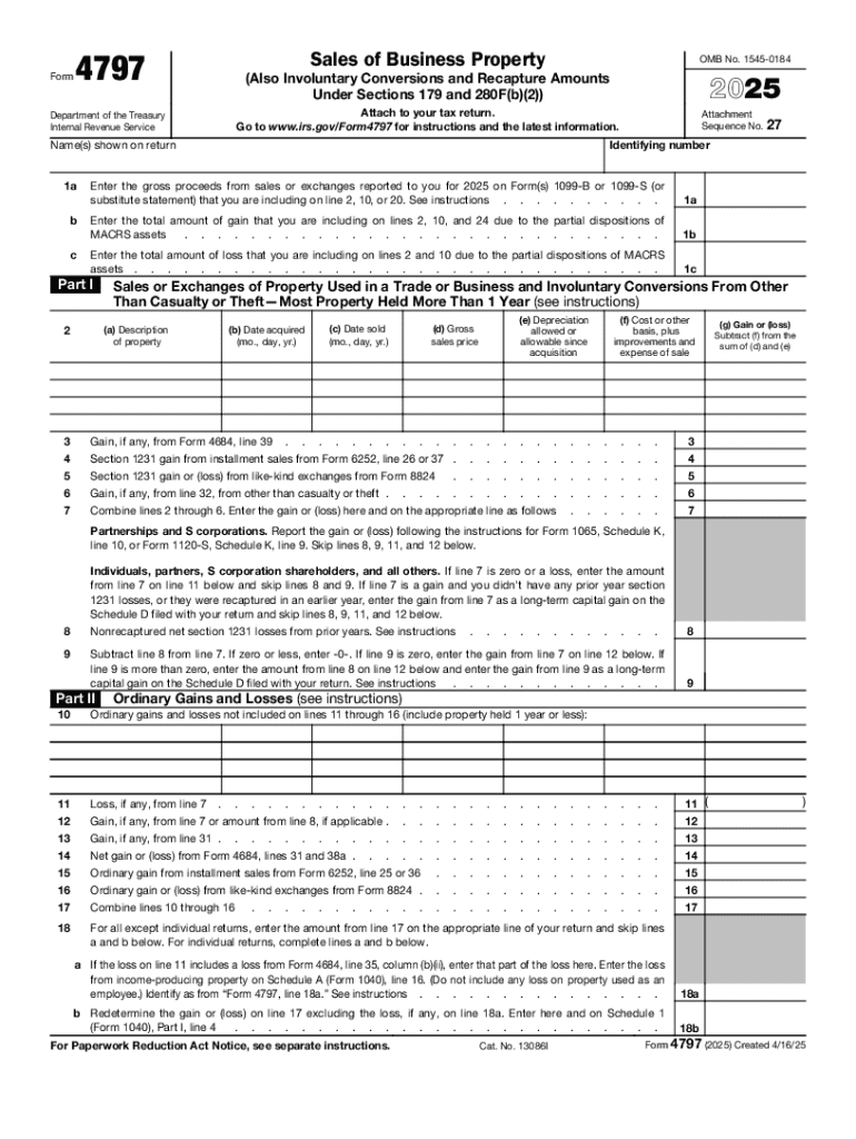 IRS Tax Form 4797 Sales of Business Property