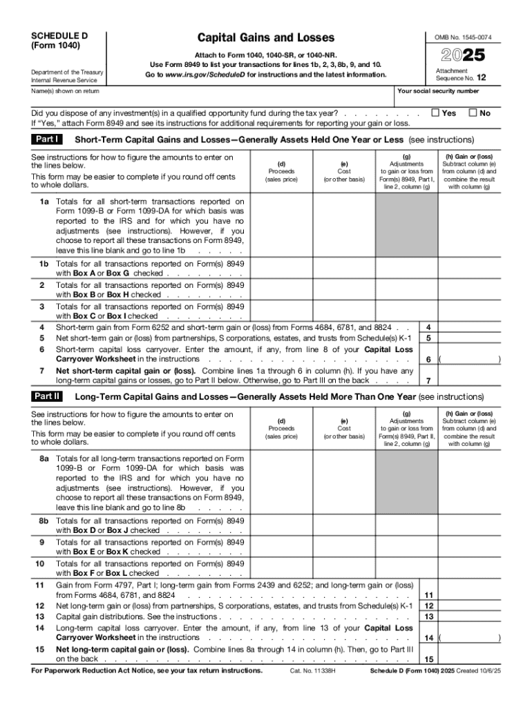 Schedule D Form 1040 How to Report Capital Gains and