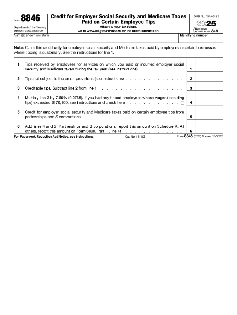 Generating Form 8846 for an Individual, Partnership, or S