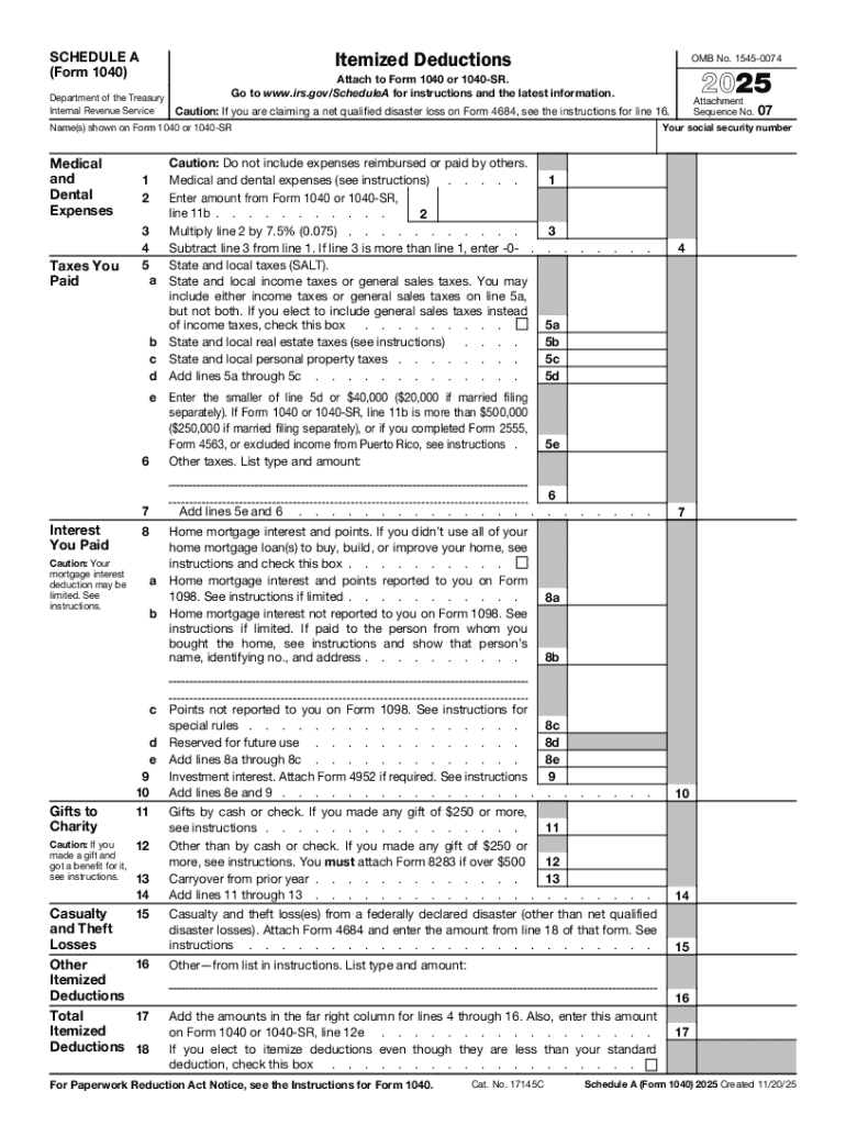 Schedule a Form 1040 Itemized Deductions